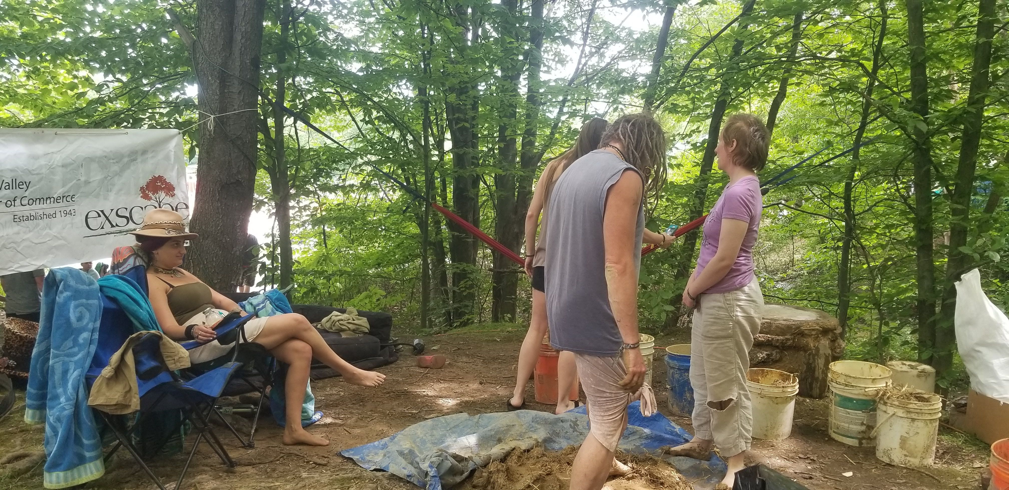 Mixing cob on a tarp